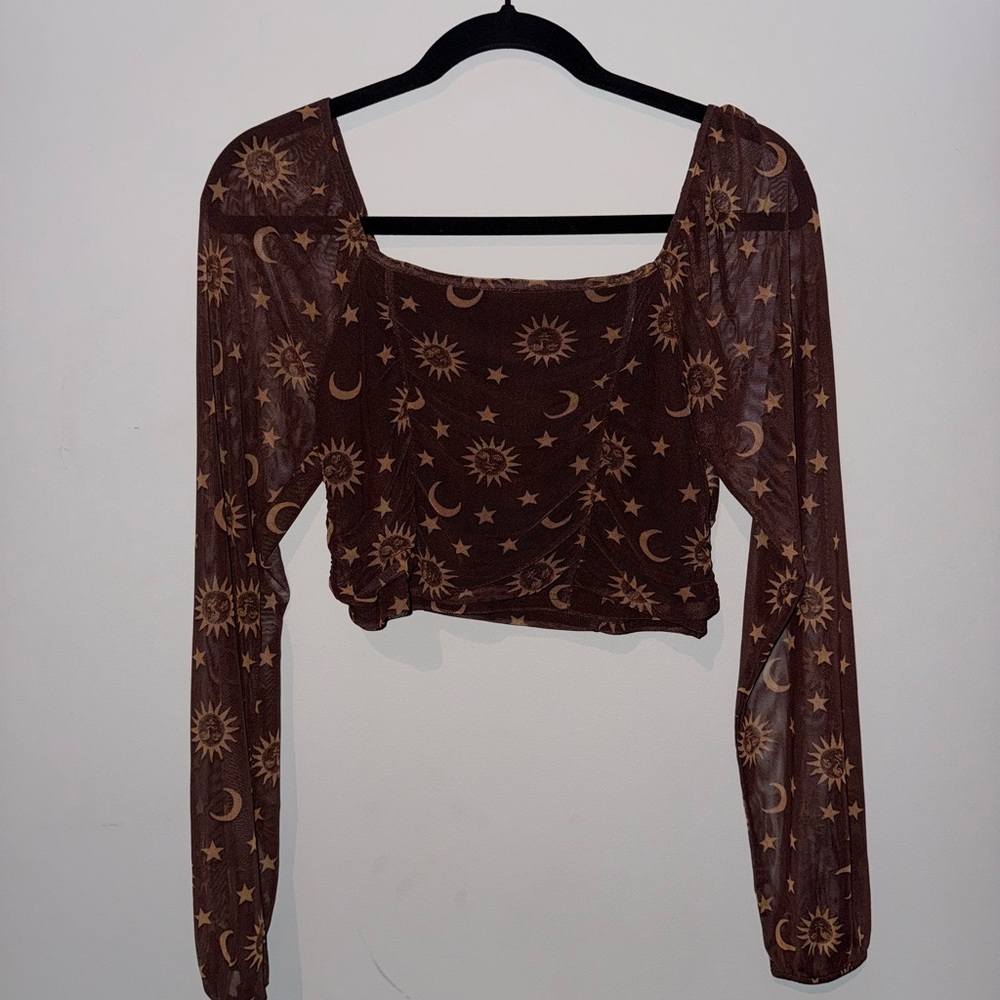 Altar'd State Brown Celestial Print Crop Top